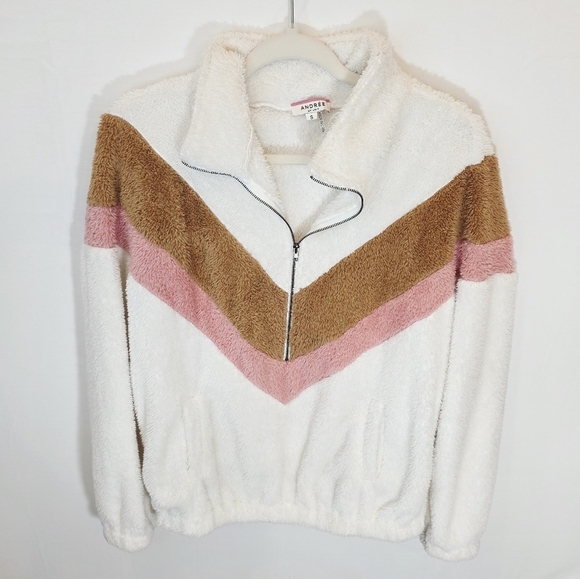 Andree By Unit Half Zip Oversized Colorblock Women's Fleece Sweater Size S - Picture 4 of 7